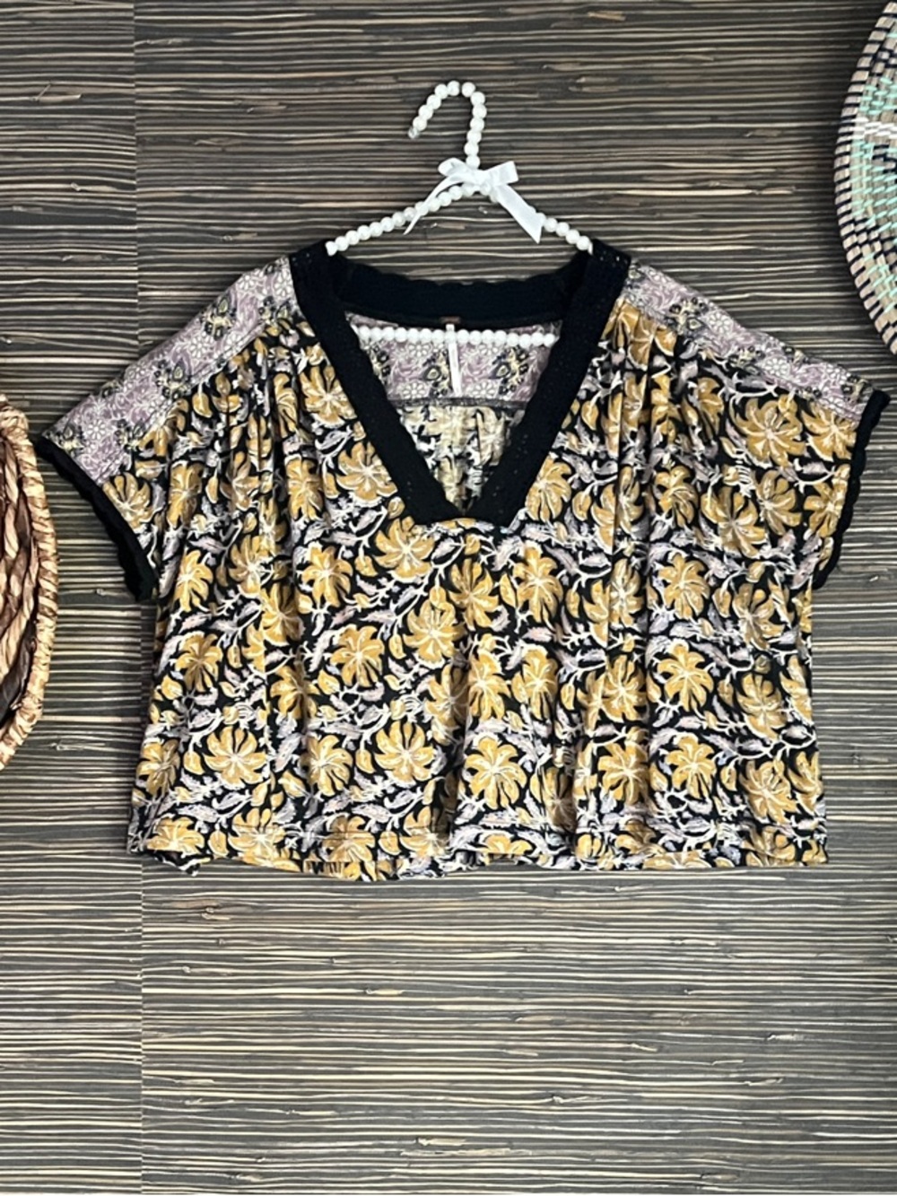 Free People Leilani Floral Printed Crop Top Medium Black combo - Picture 3 of 13